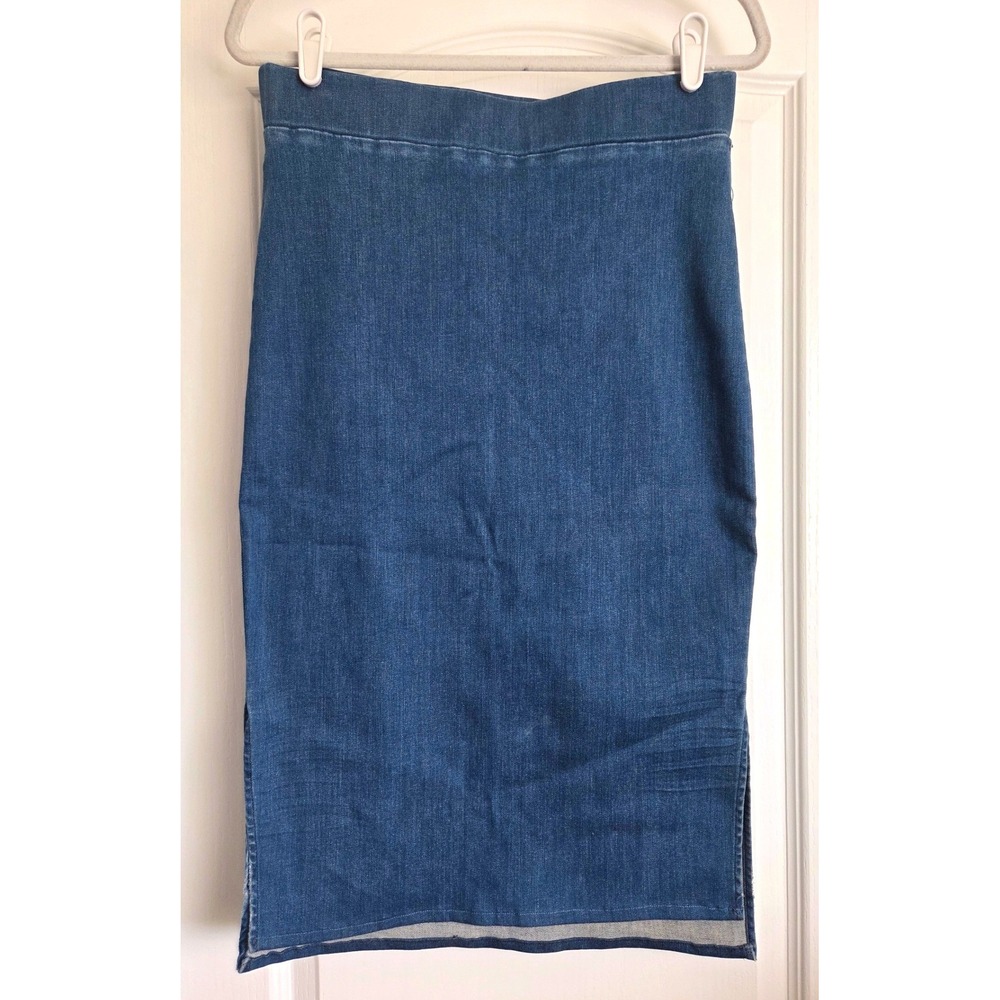 Frank & Eileen Donegal Blue Denim Pencil Midi Skirt Medium Wash Stretch Sz 8 USA